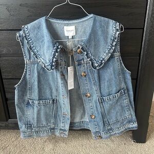 NWT Denim Vest with Ruffled Peter Pan Collar
